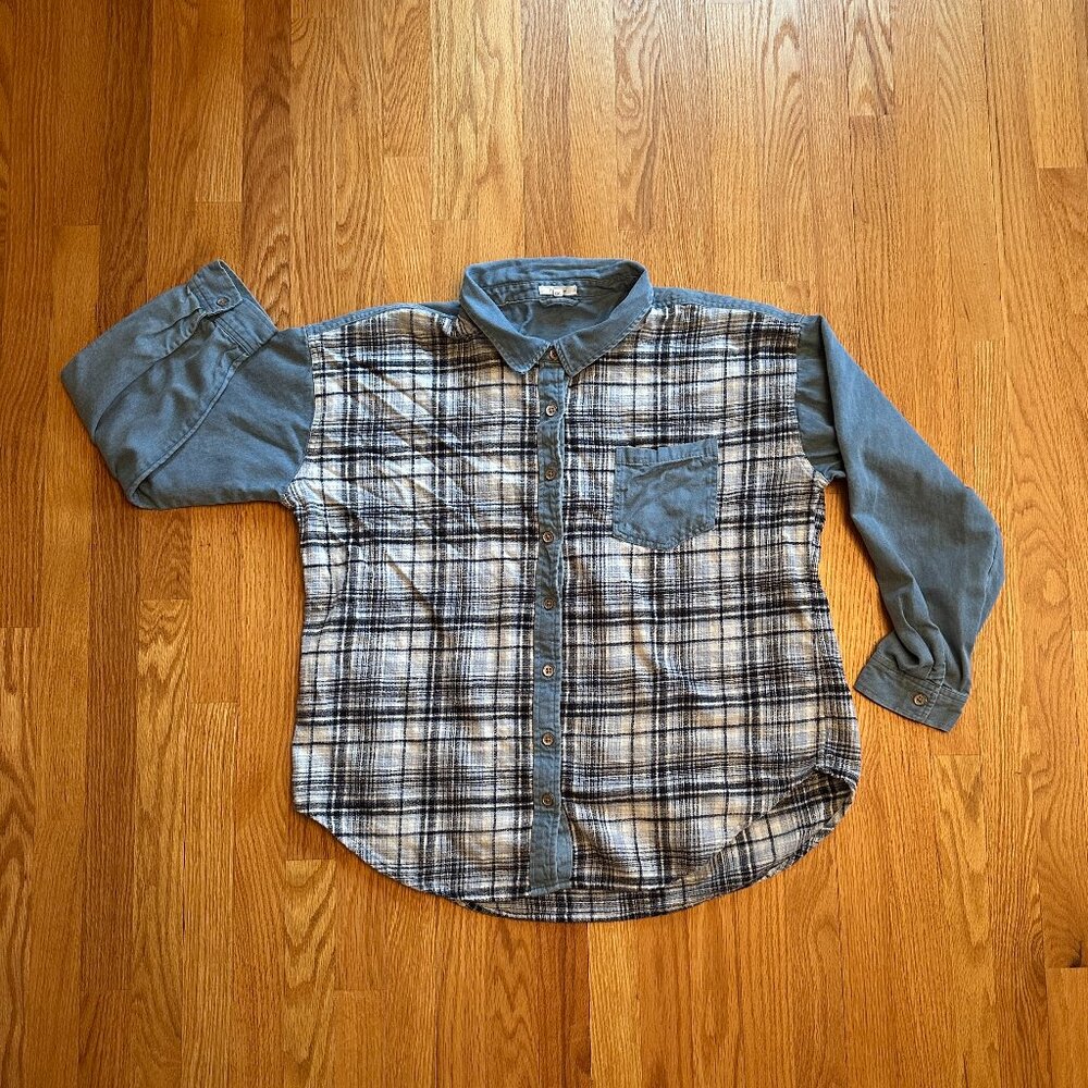 Denim and Plaid Mixed Materials Shirt Maurices